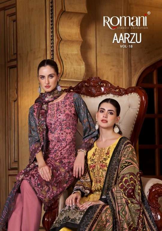 ROMANI AARZU VOL-18 1102-001 TO 1102-008 SERIES PURE COTTON WORK PAKISTANI DRESSES-00201
