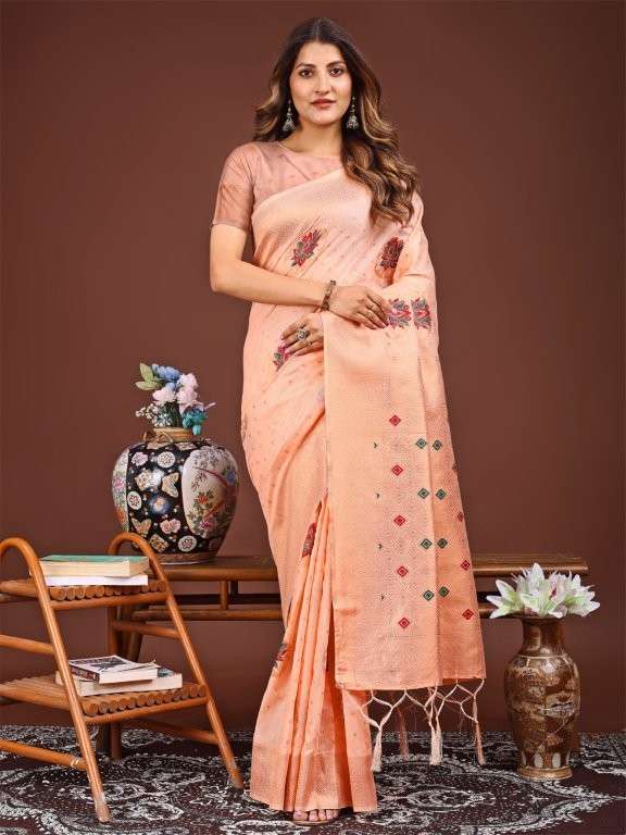 RUJUTA BY ASLIWHOLESALE DESIGNER PURE LINEN COTTON SAREES-00281