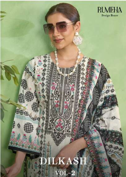 RUMEHA DILKASH VOL-02 109 TO 112 SERIES PURE COTTON PRINTED PAKISTANI DRESSES-00201
