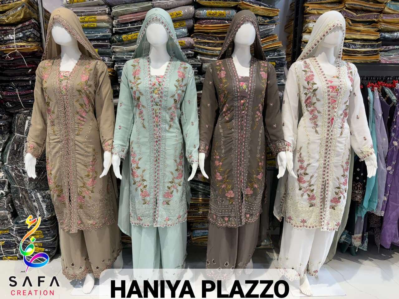 SAFA CREATION HANIYA PLAZZO PURE GEORGETTE EMROIDERY PAKISTANI DRESSES-00203