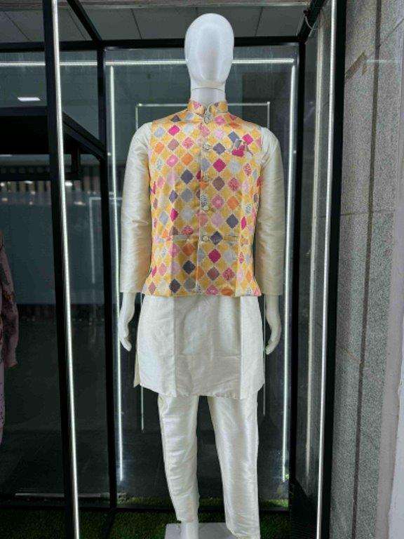 SAJ-DHAJ BY ASLIWHOLESALE DESIGNER PURE SILK PRINTED MENS KURTA-00179