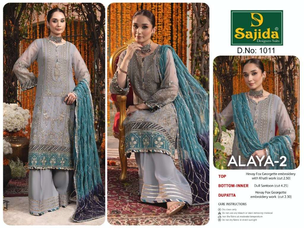 SAJIDA DESIGNER ALAYA VOL-2 1011 AND 1012 SERIES PURE HEAVY GERORGETTE EMBROIDERY PAKISTANI DRESSES-...