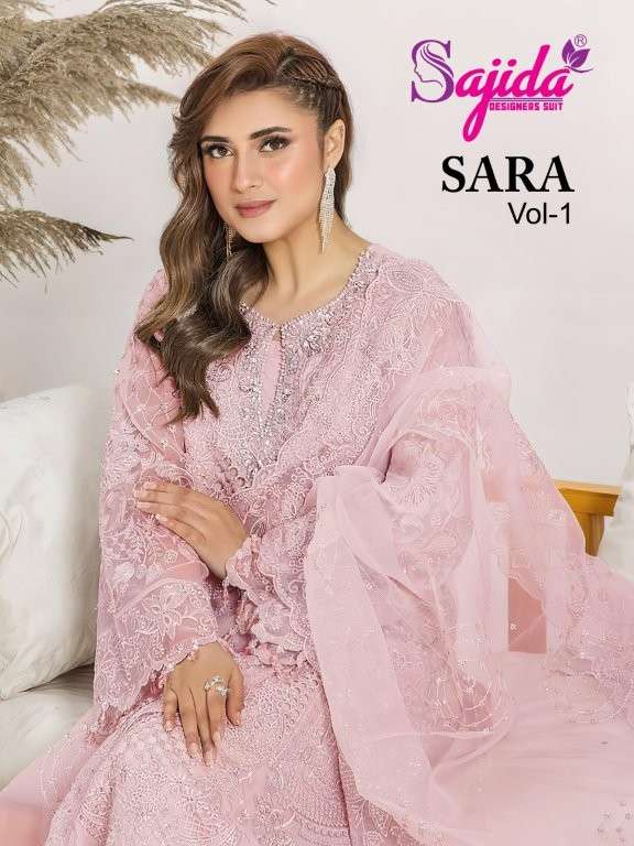 SAJIDA SARA VOL-1 1047-A TO 1047-D SERIES PURE ORGANZA EMBROIDERY PAKISTANI DRESSES-00071