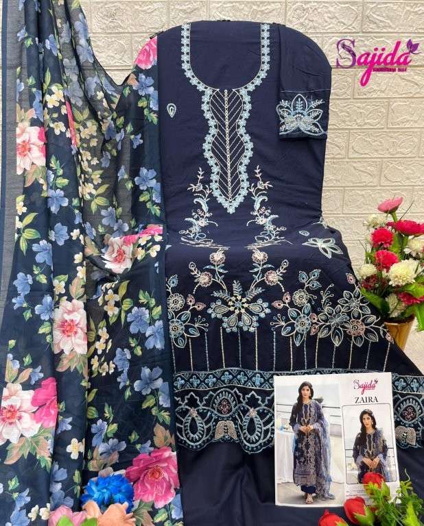SAJIDA ZAIRA 1055 COLOUR PURE HEAVY EMBROIDERY CAMBRIC COTTON PAKISTANI DRESS-00062