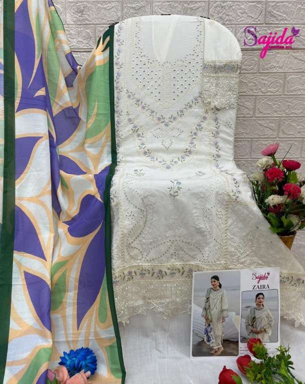 SAJIDA ZAIRA 1056 COLOUR PURE HEAVY EMBROIDERY CAMBRIC COTTON PAKISTANI DRESS-00201