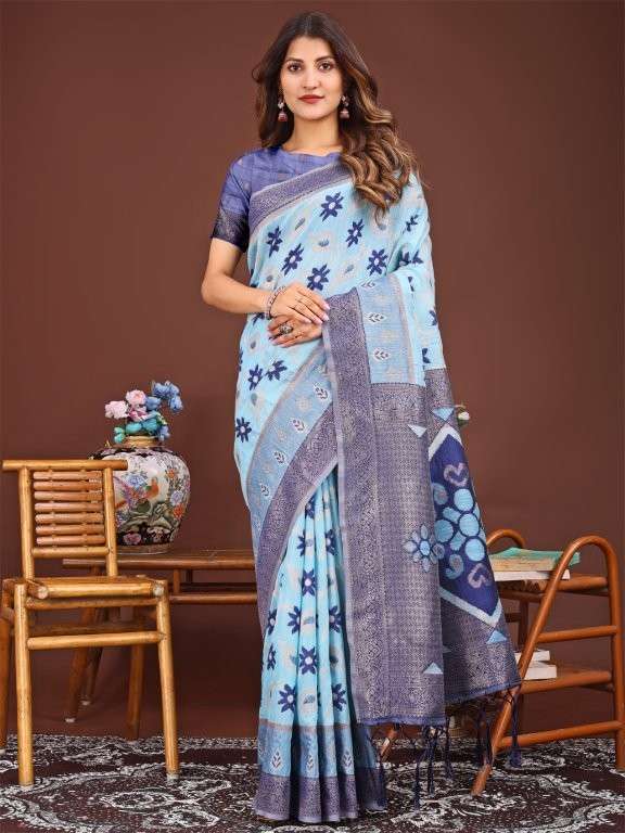 SAJNI BY ASLIWHOLESALE DESIGNER PURE LINEN COTTON PRINTED SAREES-00286