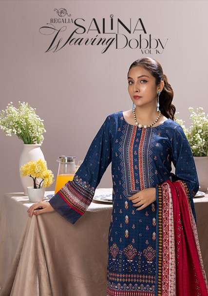 SALINA WEAVING DOBBY VOL-1 BY ASLIWHOLESALE DESIGNER PURE LAWN PRINTED PAKISTANI DRESSES-00201