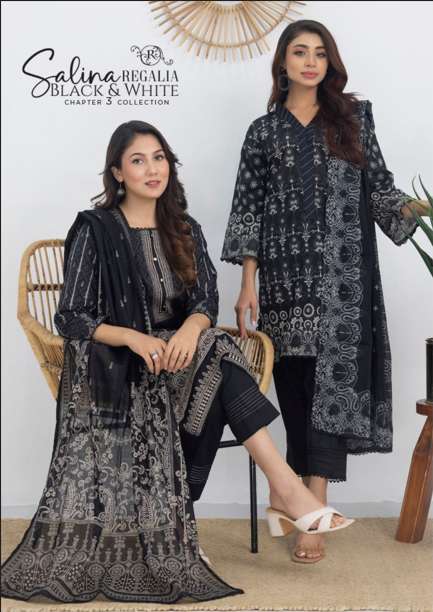 SALINE BLACK AND WHITE BY ASLIWHOLESALE DESIGNER PURE LAWN PAKISTANI DRESSES-00201