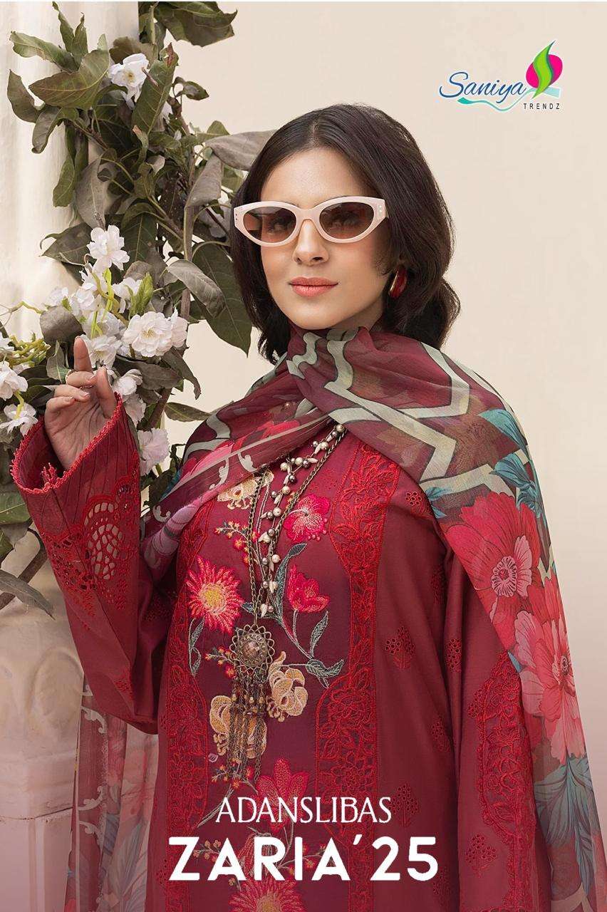 SANIYA TRENDZ ADANLIBAS ZARIA VOL-25 PURE COTTON PRINTED PAKISTANI DRESSES-00071