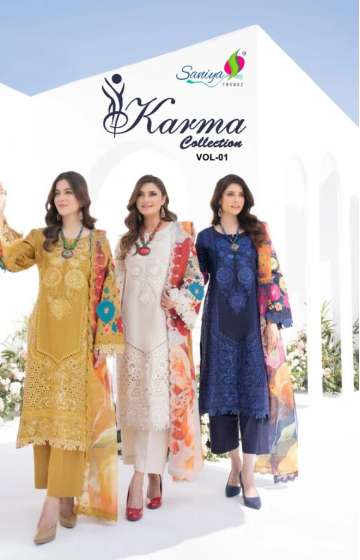 SANIYA TRENDZ KARMA VOL-1 PURE HEAVY EMBROIDERY COTTON PAKISTANI DRESS-00071