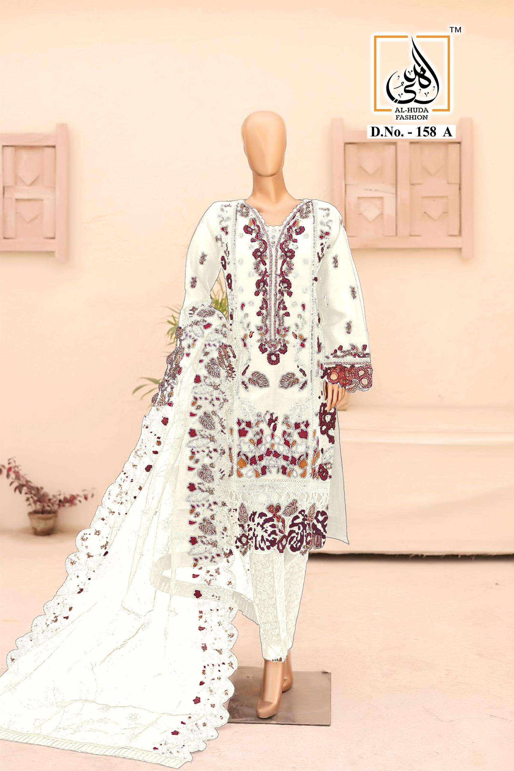 SAPPHIRE AL-HUDA-158 158-A TO 158-D SERIES PURE ORGANZA EMBROIDERY  DRESSES-00272