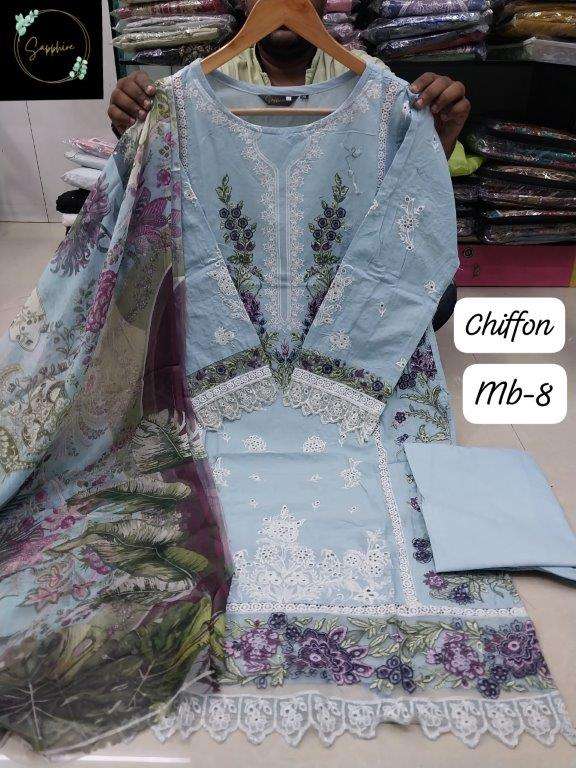SAPPHIRE MARIA B VOL-08 PURE LAWN COTTON PRINTED EMBROIDERY PAKISTANI DRESSES-00272