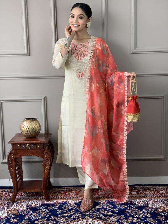 SC-547 BY ASLIWHOLESALE DESIGNER PURE CHANDERI EMBROIDERY DRESSES-00264