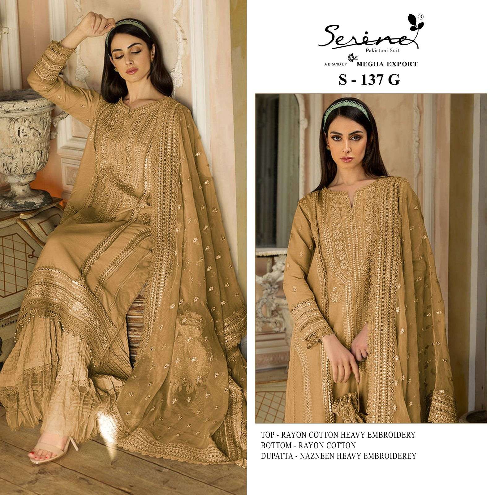 SERENE S-137 HEAVY EMBROIDERY CAMBRIC COTTON PAKISTANI DRESSES-00201