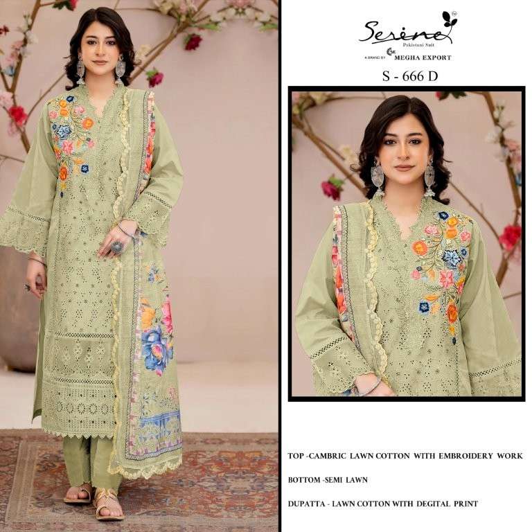SERENE S-666 SERIES PURE CAMBRIC LAWN COTTON PAKISTANI DRESSES-00201