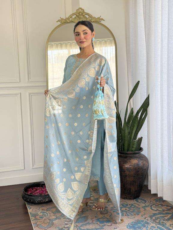 SHALINI BY ASLIWHOLESALE DESIGNER PURE VISCOSE CHANDERI EMBROIDERY DRESSES-00264