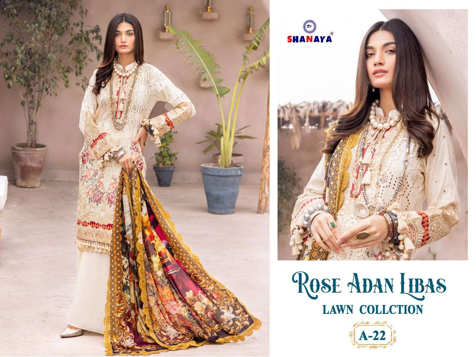 SHANAYA ROSE ADAN LIBAS A-22 PURE HEAVY EMBROIDERY CAMBRIC COTTON PAKISTANI DRESS-00201