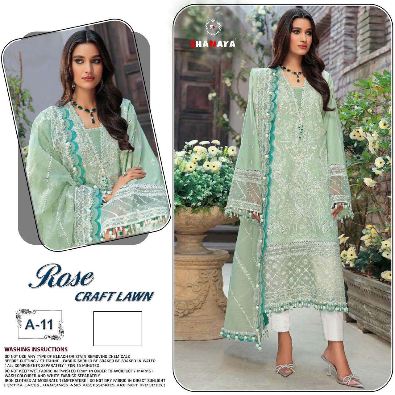 SHANAYA ROSE CRAFT LAWN A-11 ADN A-12 HEAVY EMBROIDERY CAMBRIC PAKISTANI DRESS-00201