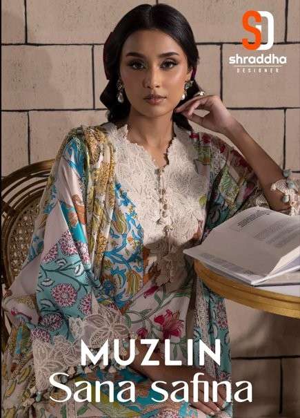SHRADDHA DESIGNER MUZLIN SANA SAFINA 1001 TO 1008 SERIES PURE LAWN COTTON PRINTED PAKISTANI DRESSES-...