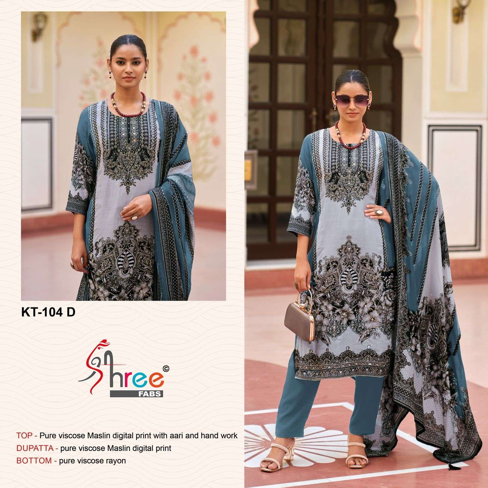 SHREE FAB KT-104 HEAVY VISCOSE MUSLIN EMBROIDERY PAKISTANI DRESSES-00011