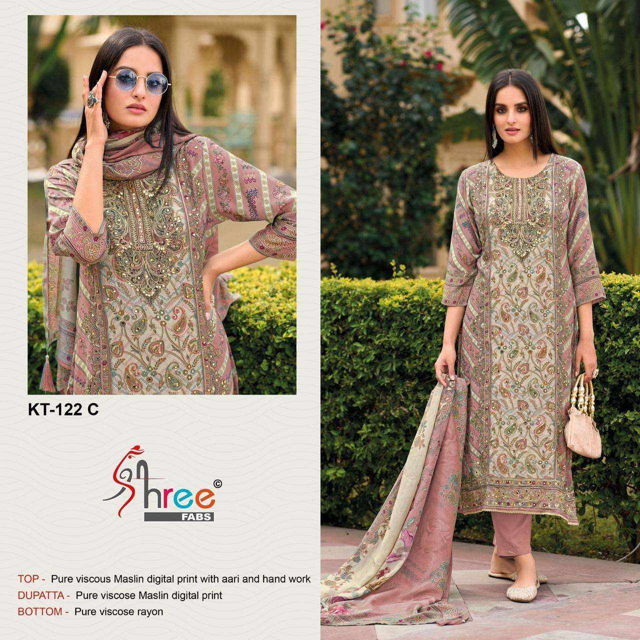 SHREE FAB KT-122 C SERIES HIT DESIGN HEAVY VISCOSE MUSLIN EMBROIDERY PAKISTANI DRESSES-00071