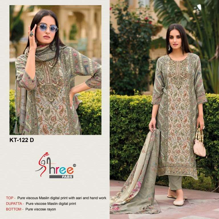 SHREE FAB KT-122 HIT DESIGN HEAVY VISCOSE MUSLIN EMBROIDERY PAKISTANI DRESSES-00201