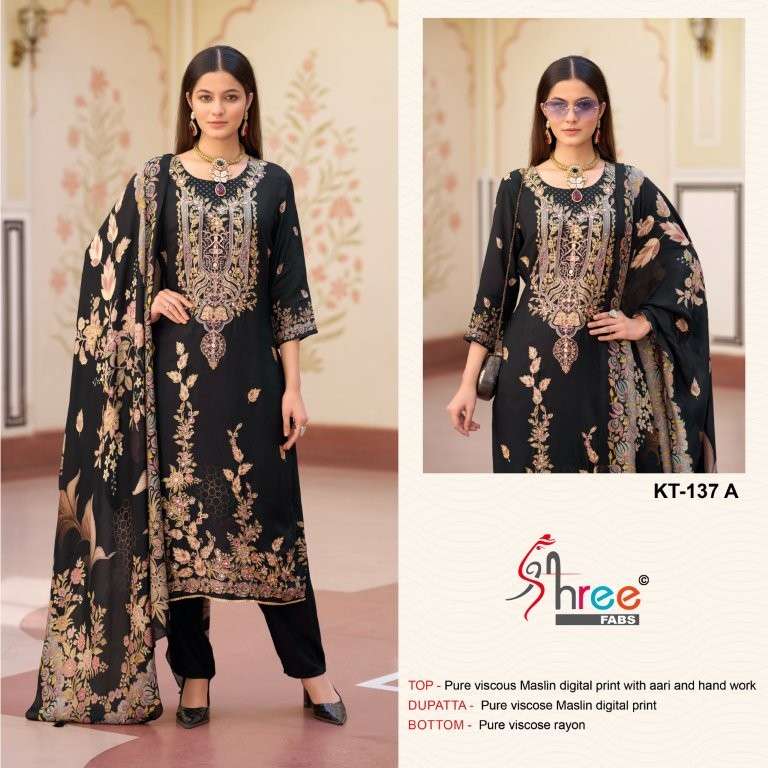 SHREE FAB KT-137 HEAVY VISCOSE MUSLIN EMBROIDERY PAKISTANI DRESSES-00201