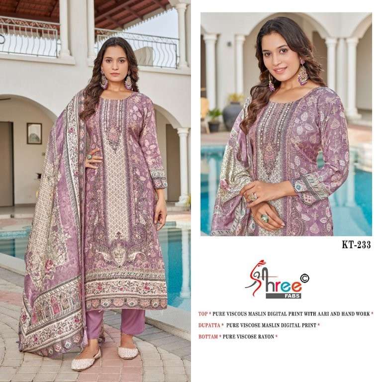 SHREE FAB KT-233 HEAVY VISCOSE MUSLIN EMBROIDERY PAKISTANI DRESSES-00201
