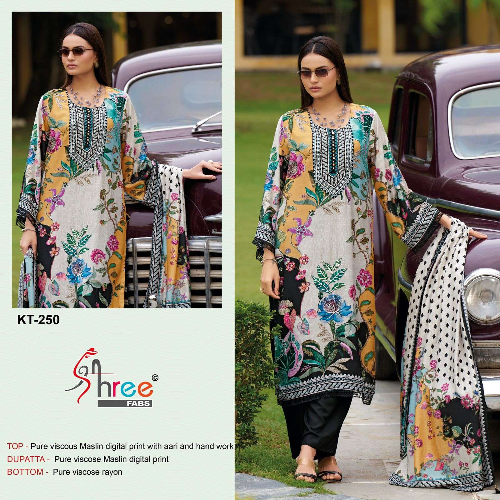 SHREE FAB KT-250 HEAVY VISCOSE MUSLIN EMBROIDERY PAKISTANI DRESS-00071