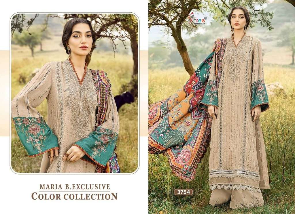 SHREE FAB MARIA B COLOUE COLLECTION 3754-A TO 3754-D SERIES PURE RAYON EMBROIDERY PAKISTANI DRESSES-...