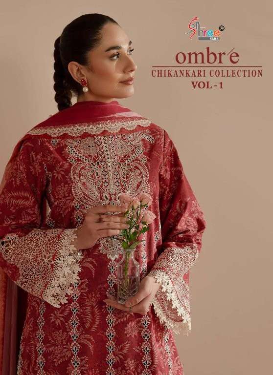 SHREE FAB OMBRE CHIKANKARI COLLECTION VOL-1 3861TO 3868 SERIES PURE COTTON PRINTED PAKISTANI DRESSES...