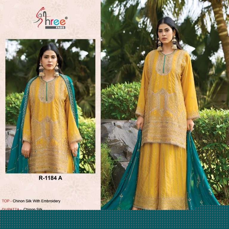 SHREE FAB R-1184 COLOUR PURE HEAVY CHINON EMBROIDERY PAKISTANI DRESSES-00011