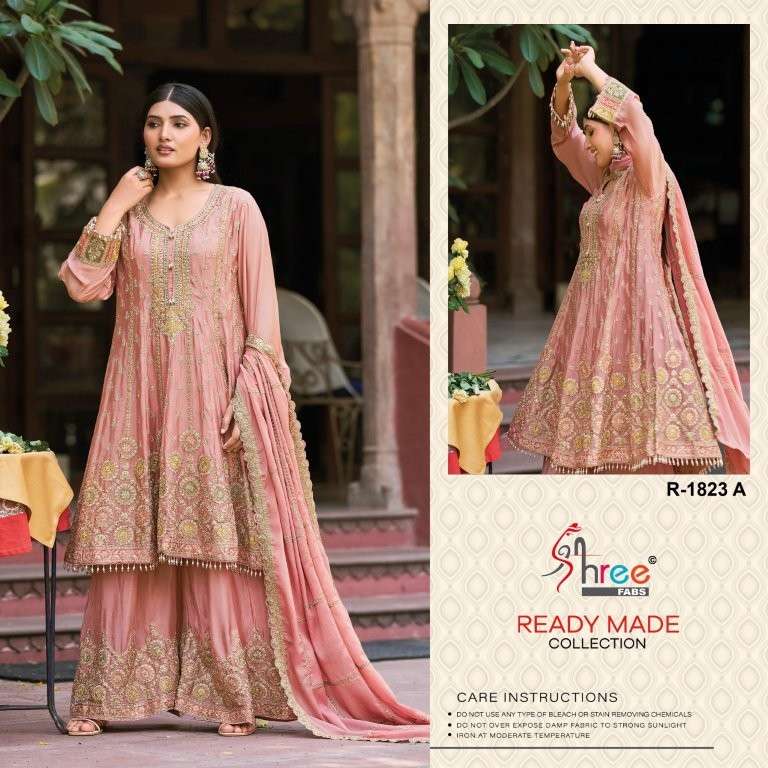 SHREE FAB R-1823 COLOUR HEAVY EMBROIDERY CHINON PAKISTANI DRESSES-00011