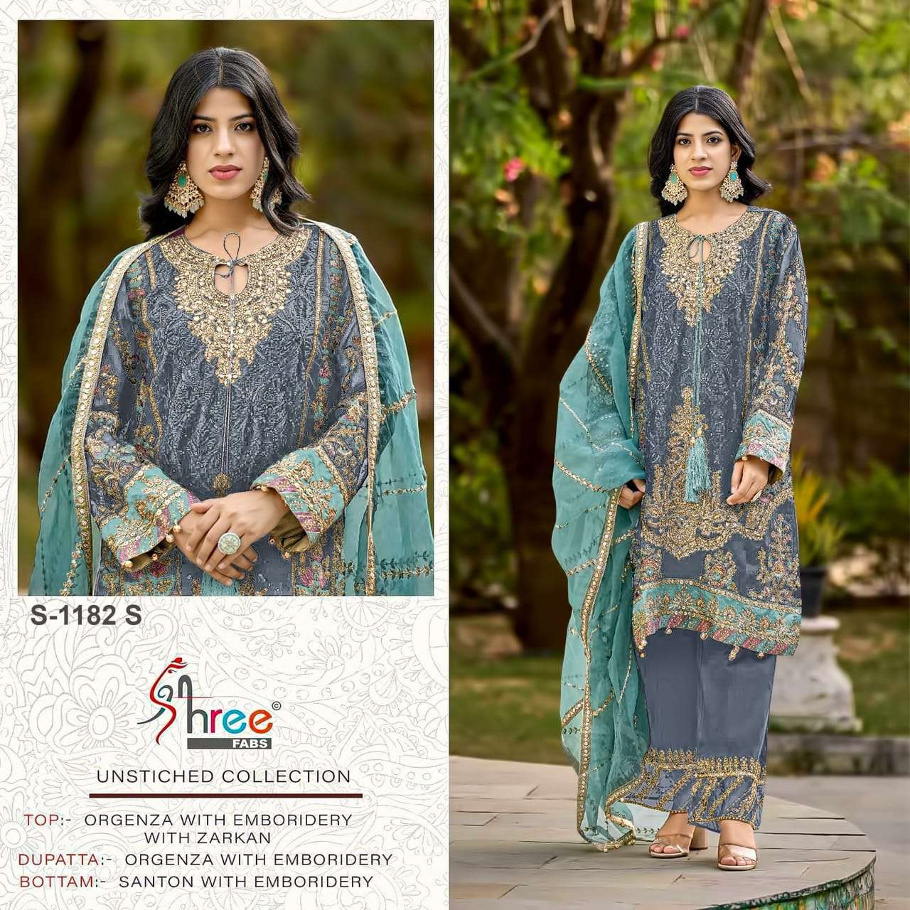 SHREE FAB S-1182 SERIES PURE ORGANZA EMBROIDERY PAKISTANI DRESSES-00011