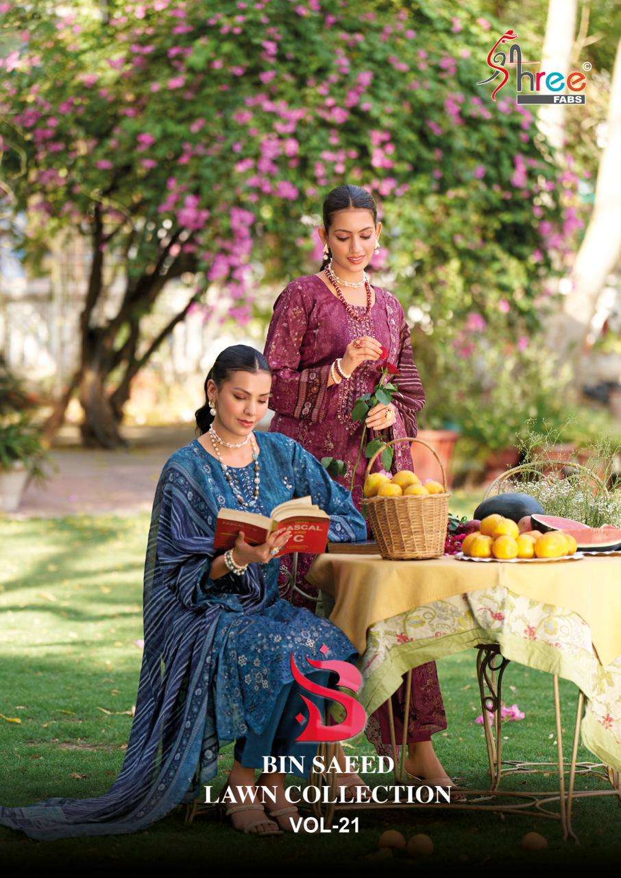 SHREE FABS BIN SAEED LAWN COLLECTION VOL-21 2101 TO 2106 SERIES LAWN PAKISTANI DRESSES-00011