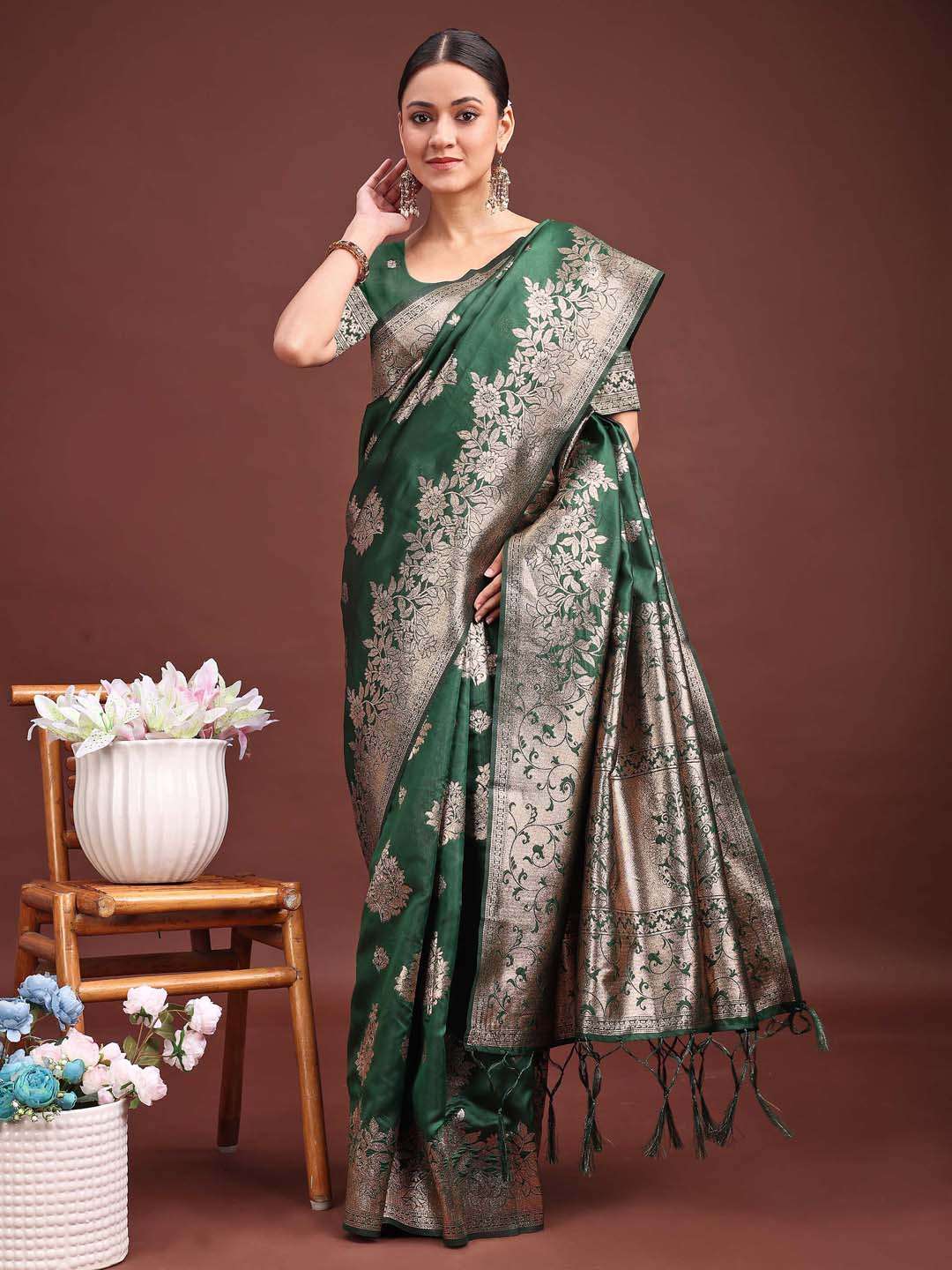 SILKEN HERITAGE BY ASLIWHOLESALE DESIGNER PURE BANARSHI SILK SAREES-00281