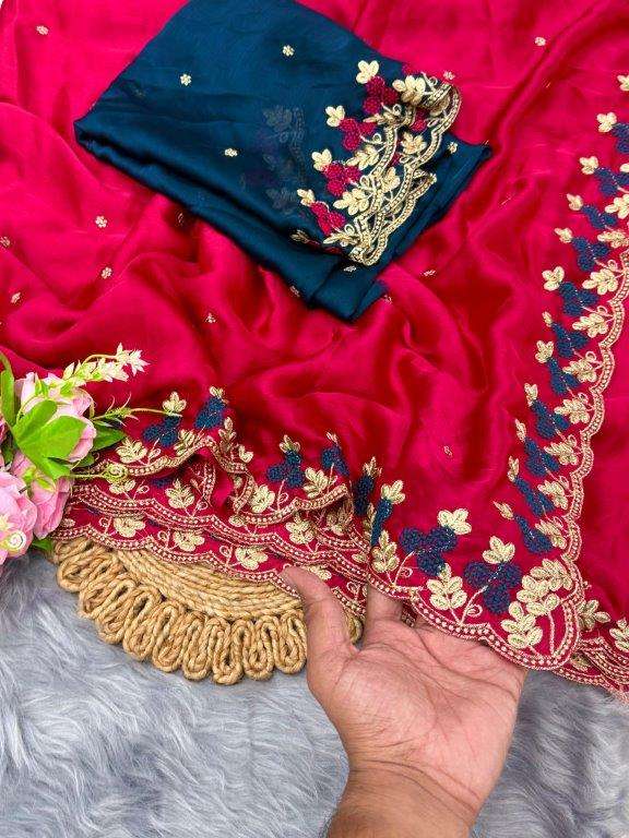 SKODA BY ASLIWHOLESALE DESIGNER PURE SOFT SATIN CHIFFON EMBROIDERY SAREES-00256