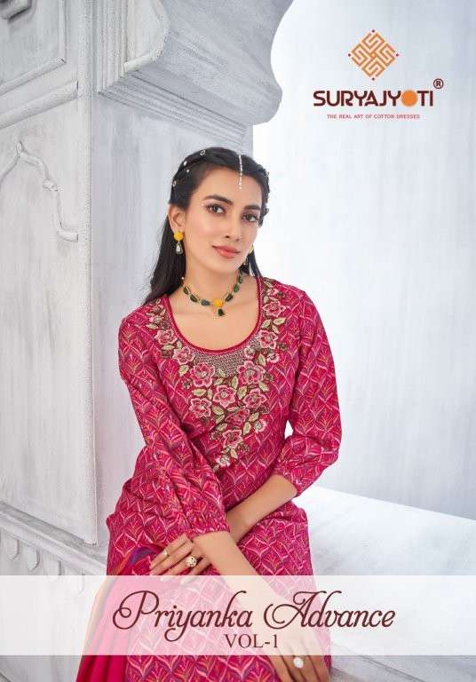 SURYAJOTI PRIYANKA ADVANCA VOL-1 1001 TO 1006 SERIES PURE MODAL PRINTED DRESSES-00201
