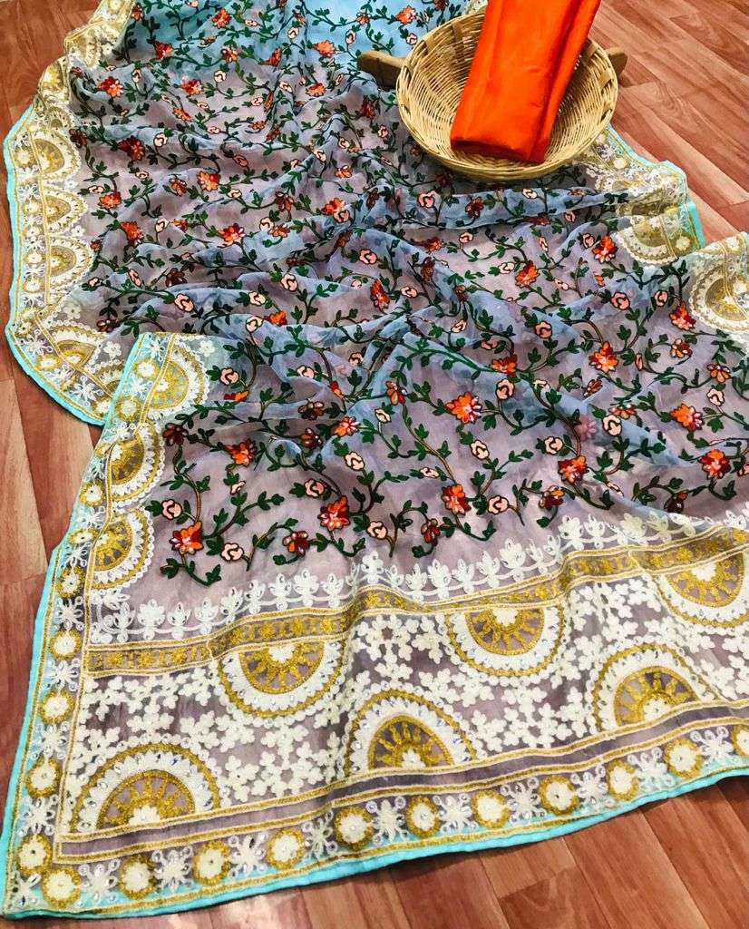 SYDNEY BY ASLIWHOLESALE DESIGNER PURE ORGANZA SILK PRINTED SAREES-00230