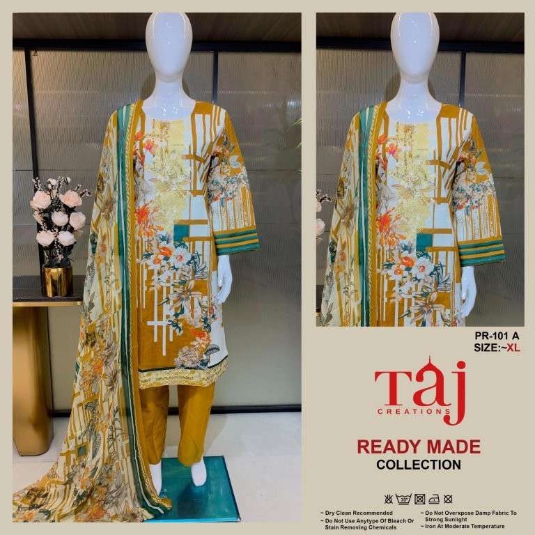 TAJ CREATIONS PR-101 HEAVY EMBROIDERY COTTON PRINTED PAKISTANI DRESSES-00011