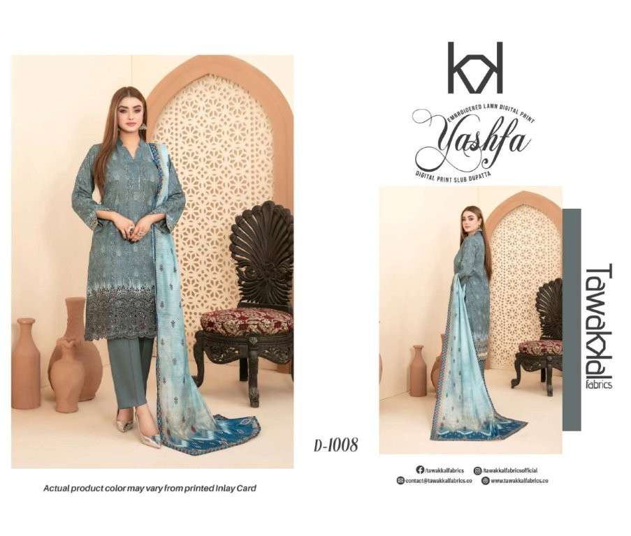 TAWAKKAL FABRICS YASHFA PURE HEAVY EMBROIDERY LAWN PAKISTANI SUIT-00201
