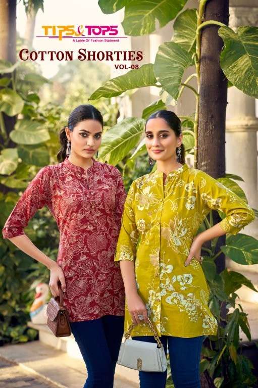 TIPS AND TOPS SHORTIES VOL-8 1001 TO 1008 SERIES PURE COTTON PRINTED KURTIS-00140