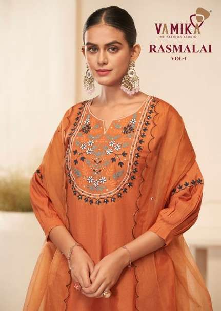 VAMIKA RASMALAI VOL-01 601-A TO 601-D SERIES PURE CAMBRIC COTTON HAND WORK DRESSES-00028
