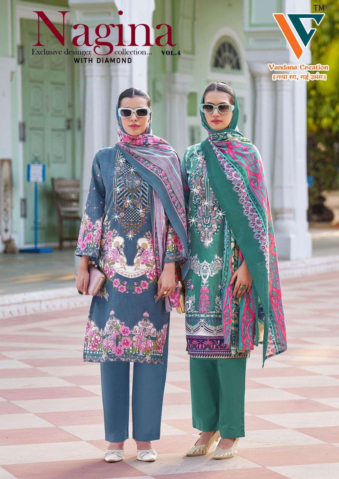 VANDANA CREATON NAGINA VOL-4 4001 TO 4008 SERIES PURE COTTON PRINTED PAKISTANI DRESSES-00201