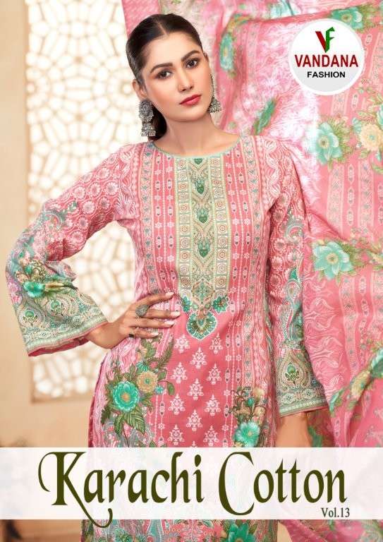 VANDANA FASHION KARACHI COTTON VOL-13 1301 TO 1310 SERIES PURE COTTON PRINTED PAKISTANI DRESSES-0020...