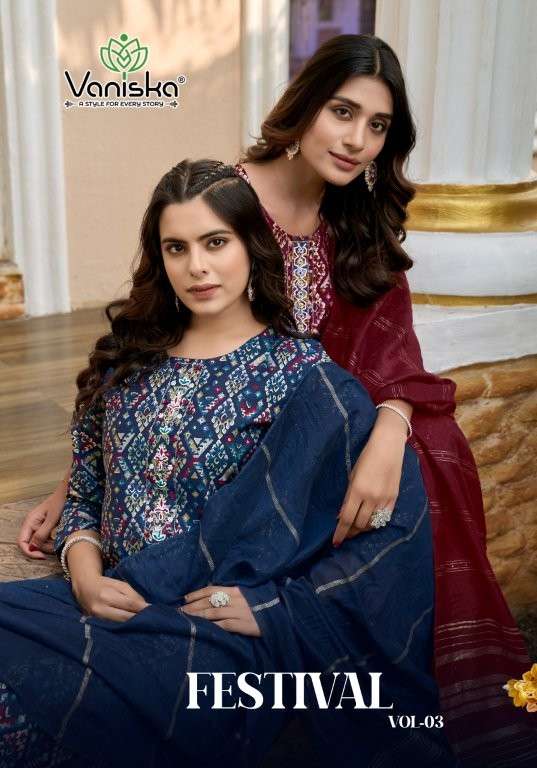 VANISKA FASHION FESTIVAL VOL-03 3001 TO 3008 SERIES PURE CHANDERI PRINTED DRESSES-00014