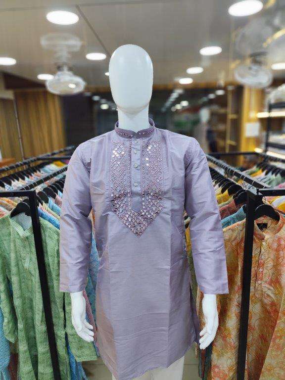 VARDA MIRROR BY ASLIWHOLESALE DESIGNER PURE SILK MENS KURTA-00280