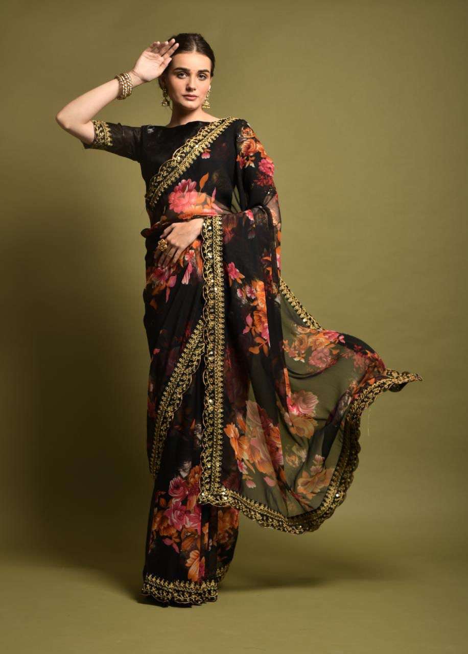 VELLY SAREES BY ASLIWHOLESALE DESIGNER PURE GEORGETTE CHIFFON SAREES-00285