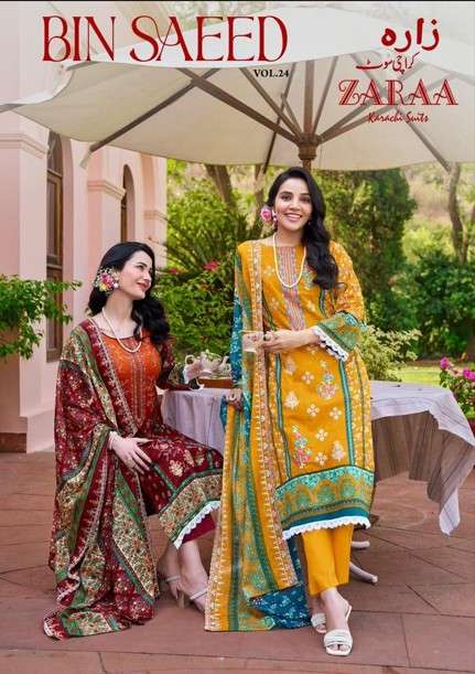 ZAARA BIN SAEED VOL-24 2401 TO 2408 SERIES PURE COTTON PRINTED PAKISTANI DRESSES-00201