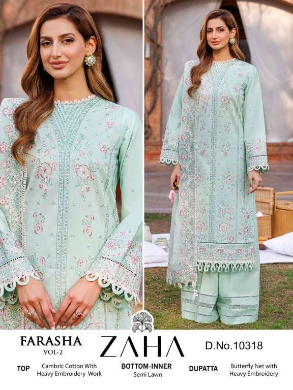 ZAHA FARASHA VOL-2 PURE CEMRIC COTTON EMBROIDERY PAKSITANI DRESSES-00201